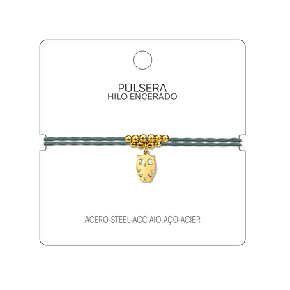 Pulsera Hilo encerado con colgante Buho Acero Dorado