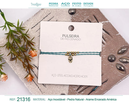 Pulsera Hilo encerado con colgante Buho Acero Dorado - cotigo
