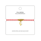 Pulsera Hilo encerado con colgante Gato Acero Dorado cotigo