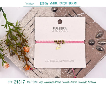 Pulsera Hilo encerado con colgante Gato Acero Dorado - cotigo