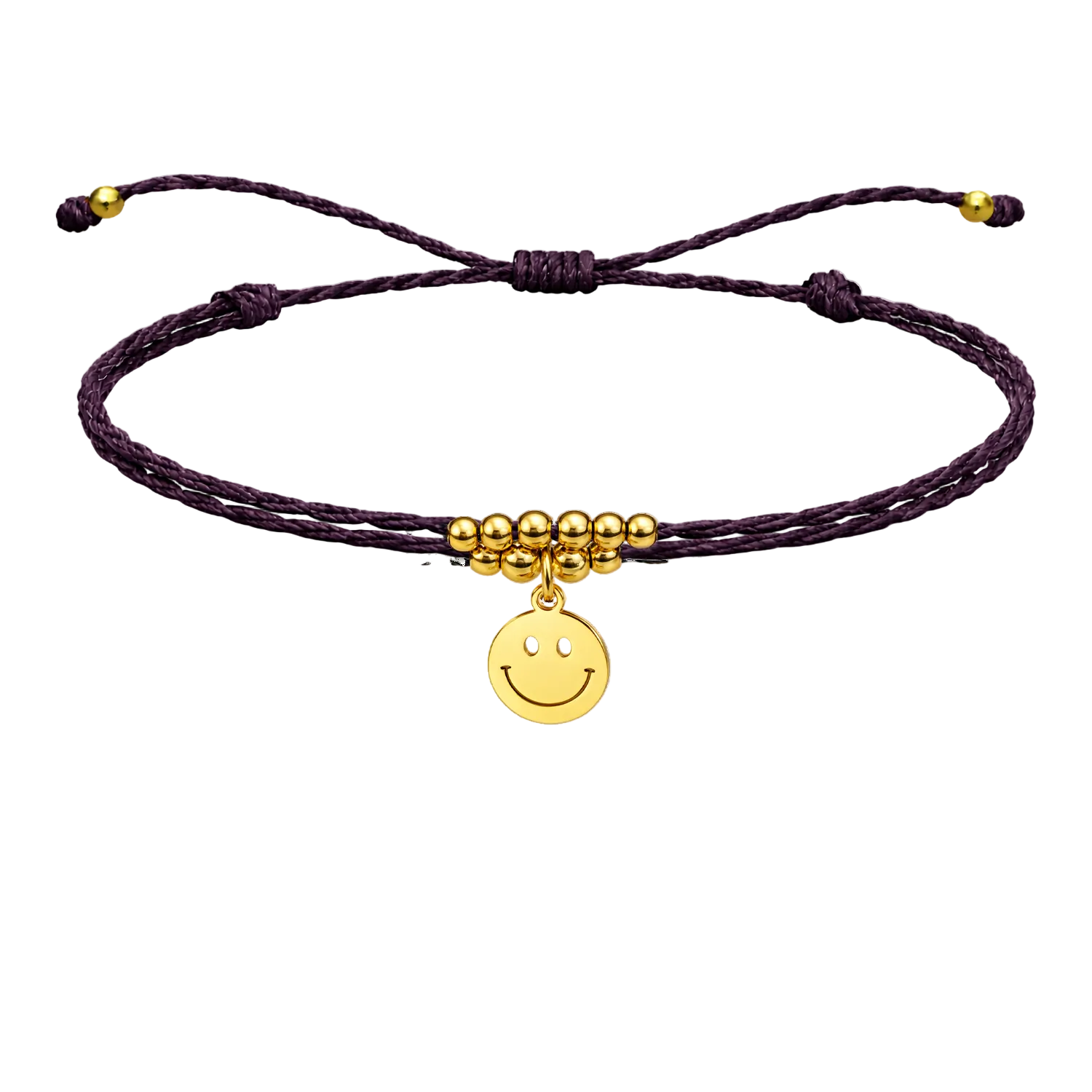 Pulsera Hilo encerado con colgante Cara sonriente Acero Dorado cotigo