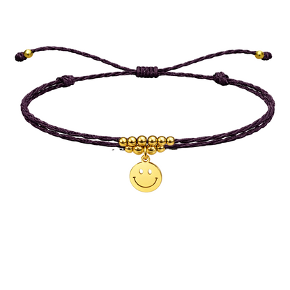 Pulsera Hilo encerado con colgante Cara sonriente Acero Dorado