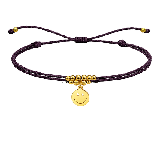 Pulsera Hilo encerado con colgante Cara sonriente Acero Dorado