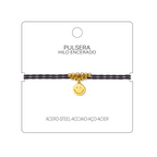 Pulsera Hilo encerado con colgante Cara sonriente Acero Dorado cotigo