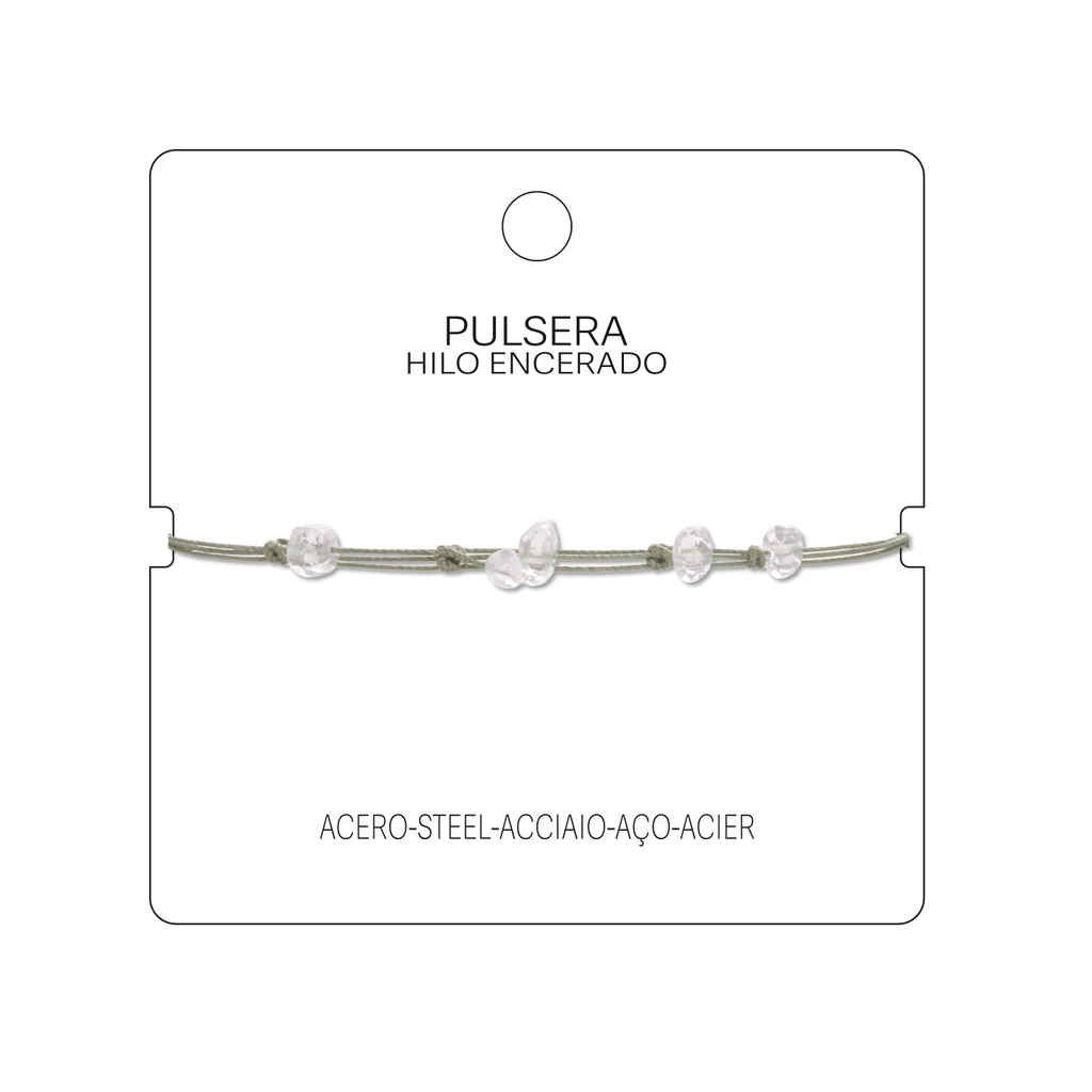 Pulsera Hilo encerado con Cuarzo Blanco - Piedra bruto Irregular cotigo