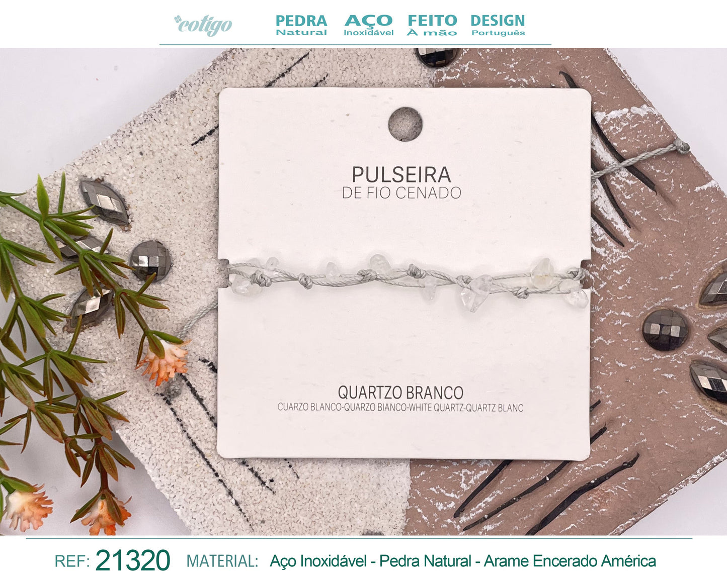 Pulsera Hilo encerado con Cuarzo blanco