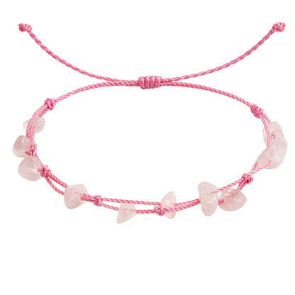 Pulsera Hilo encerado con Cuarzo Rosa - Piedra bruto Irregular