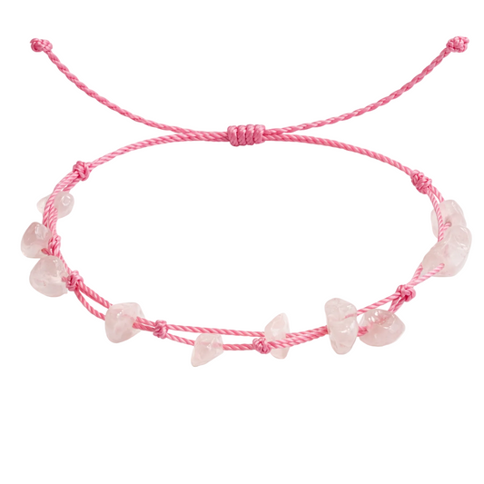 Pulsera Hilo encerado con Cuarzo Rosa - Piedra bruto Irregular