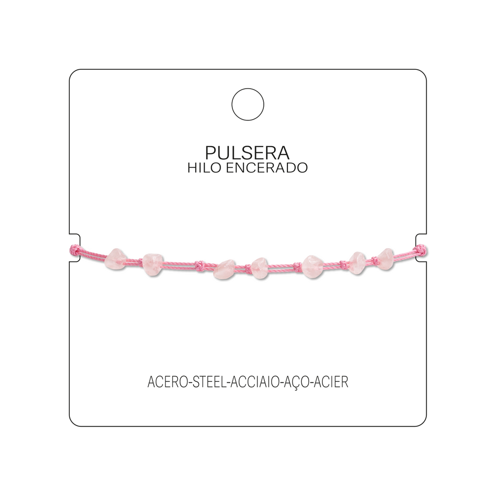 Pulsera Hilo encerado con Cuarzo Rosa - Piedra bruto Irregular cotigo