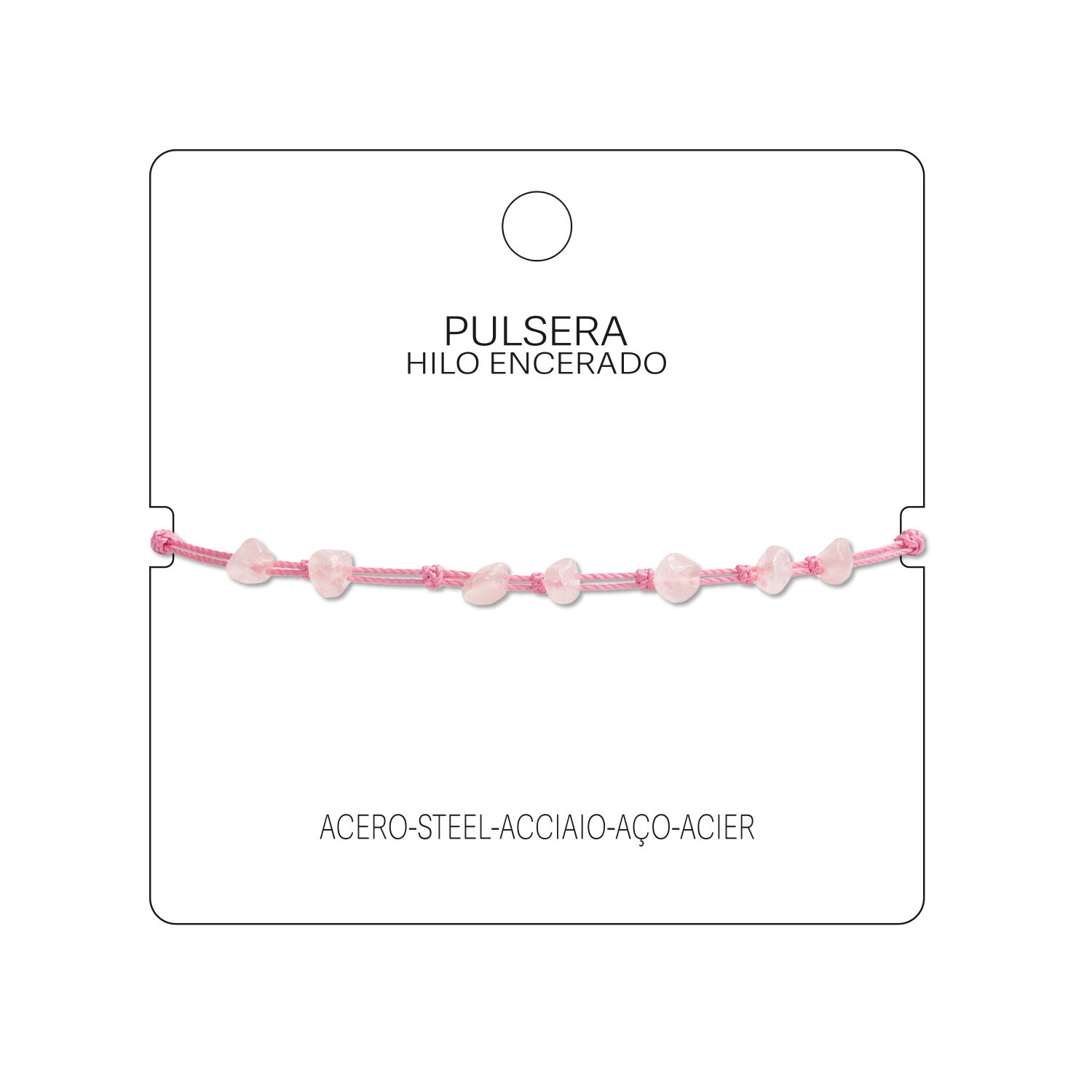Pulsera Hilo encerado con Cuarzo Rosa - Piedra bruto Irregular cotigo