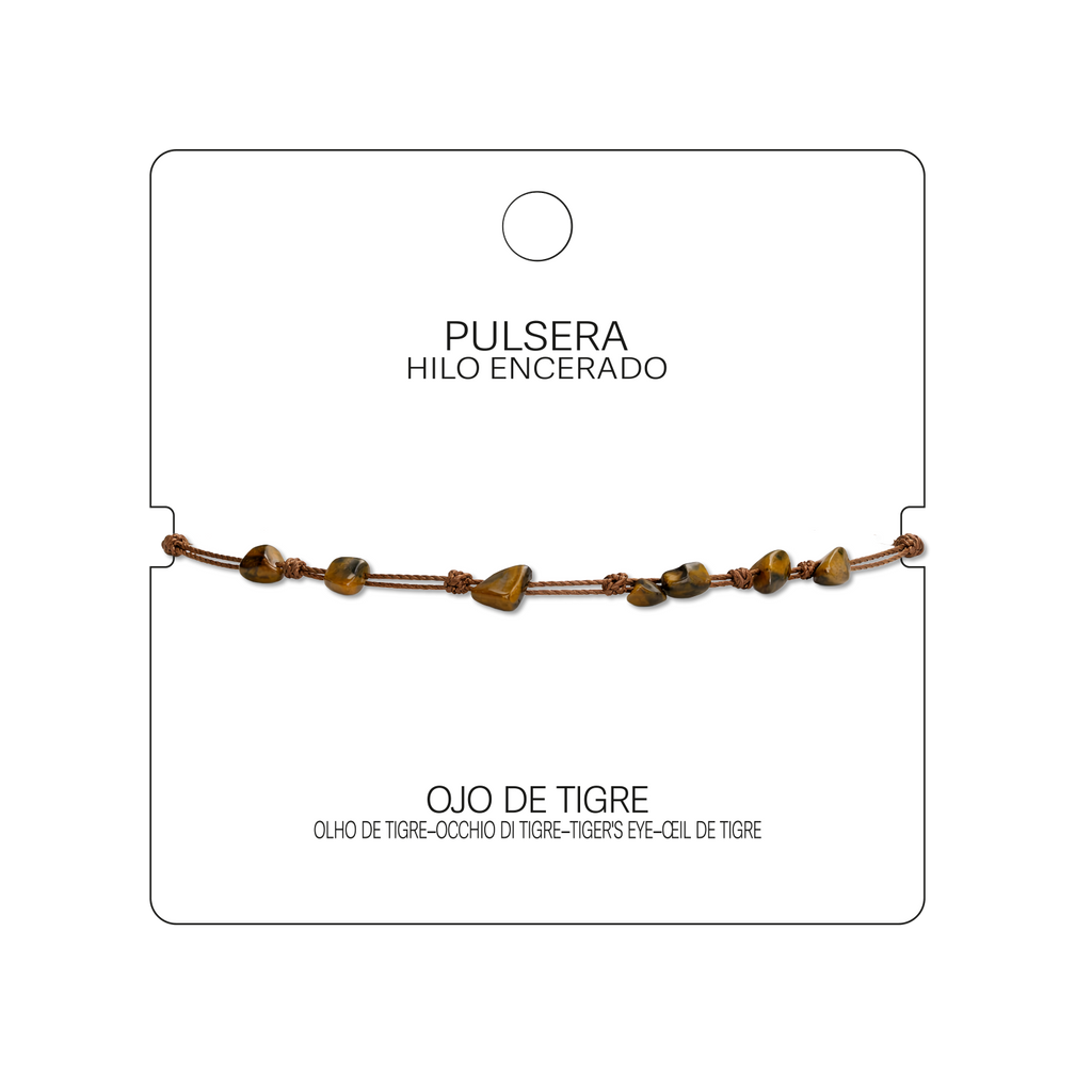 Pulsera Hilo encerado con Ojo de Tigre - Piedra bruto Irregular cotigo