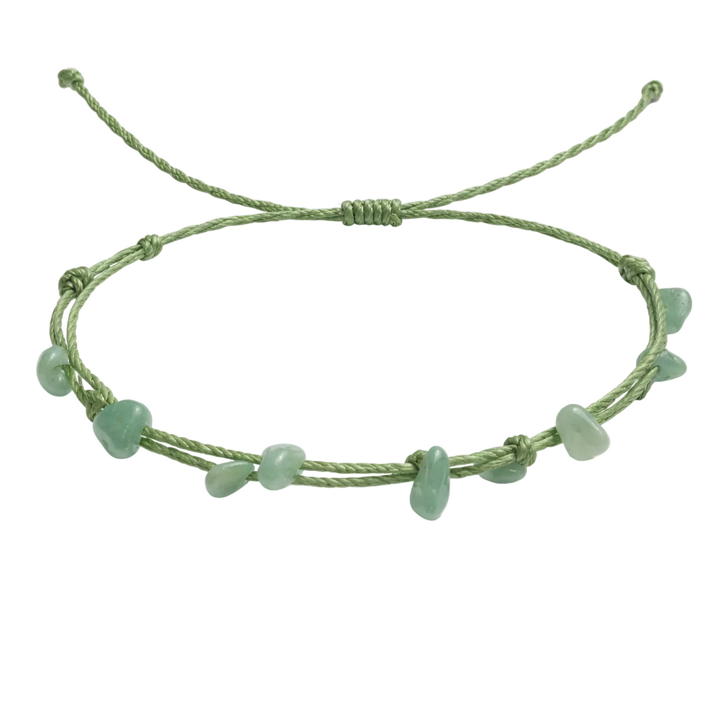 Pulsera Hilo encerado con Aventurina Verde - Piedra bruto Irregular cotigo