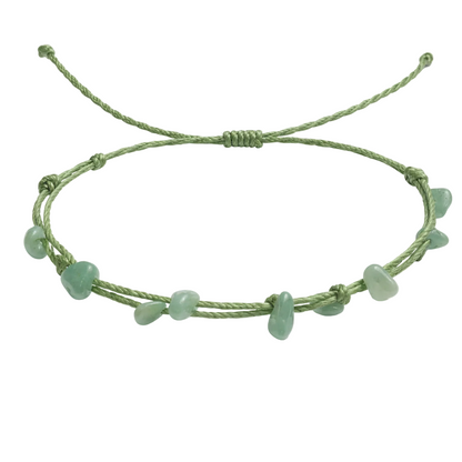 Pulsera Hilo encerado con Aventurina Verde - Piedra bruto Irregular