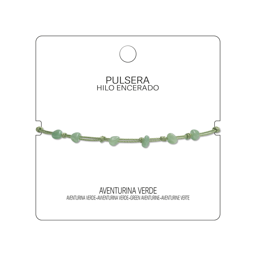Pulsera Hilo encerado con Aventurina Verde - Piedra bruto Irregular cotigo
