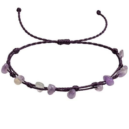 Pulsera Hilo encerado con Amatista - Piedra bruto Irregular