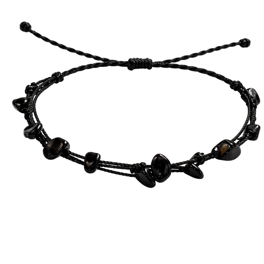 Pulsera Hilo encerado con Agata Negra - Piedra bruto Irregular cotigo
