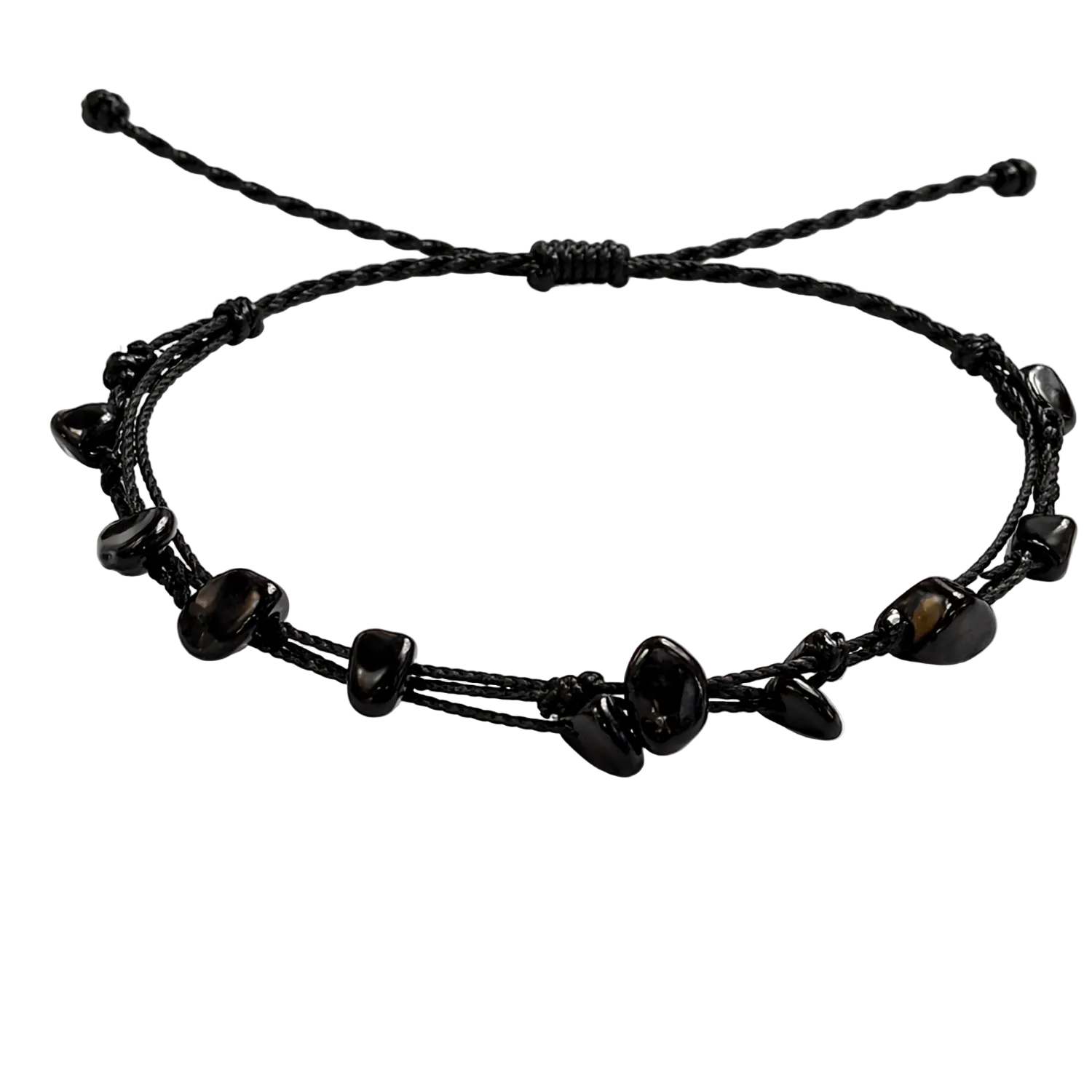 Pulsera Hilo encerado con Agata Negra - Piedra bruto Irregular cotigo