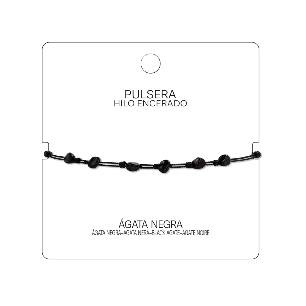 Pulsera Hilo encerado con Agata Negra - Piedra bruto Irregular cotigo