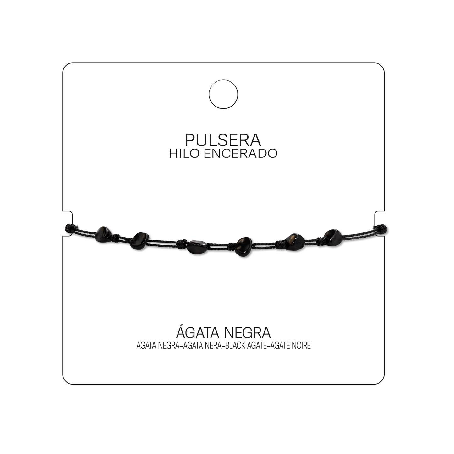 Pulsera Hilo encerado con Agata Negra - Piedra bruto Irregular