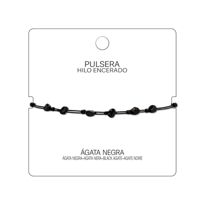 Pulsera Hilo encerado con Agata Negra - Piedra bruto Irregular
