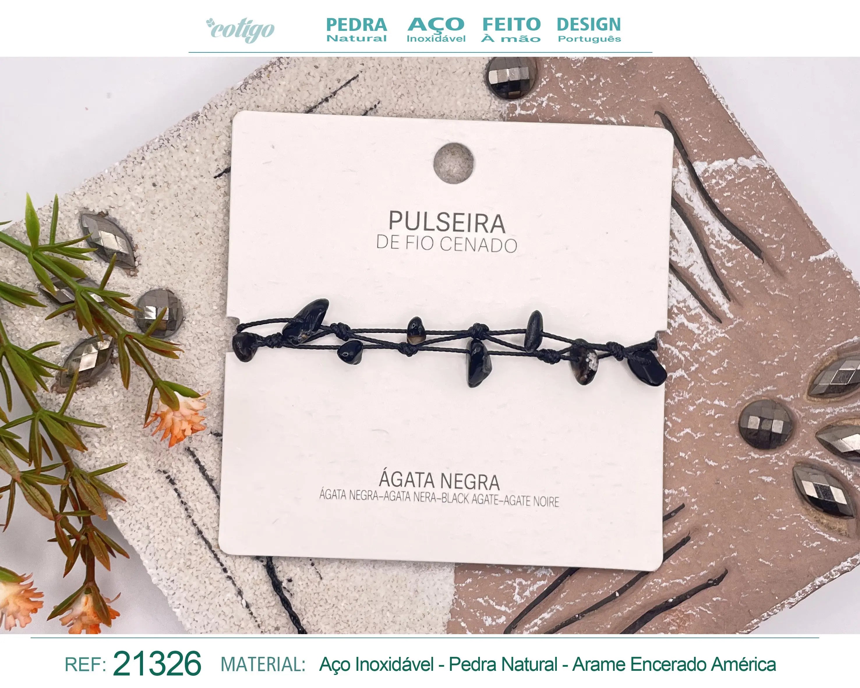 Pulsera Hilo encerado con Agata negra - cotigo