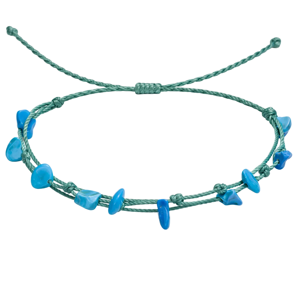 Pulsera Hilo encerado con Turquesa - Piedra bruto Irregular cotigo