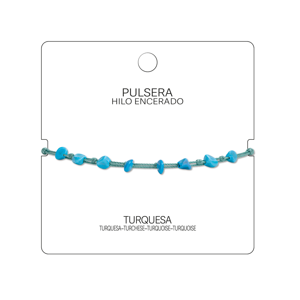 Pulsera Hilo encerado con Turquesa - Piedra bruto Irregular cotigo