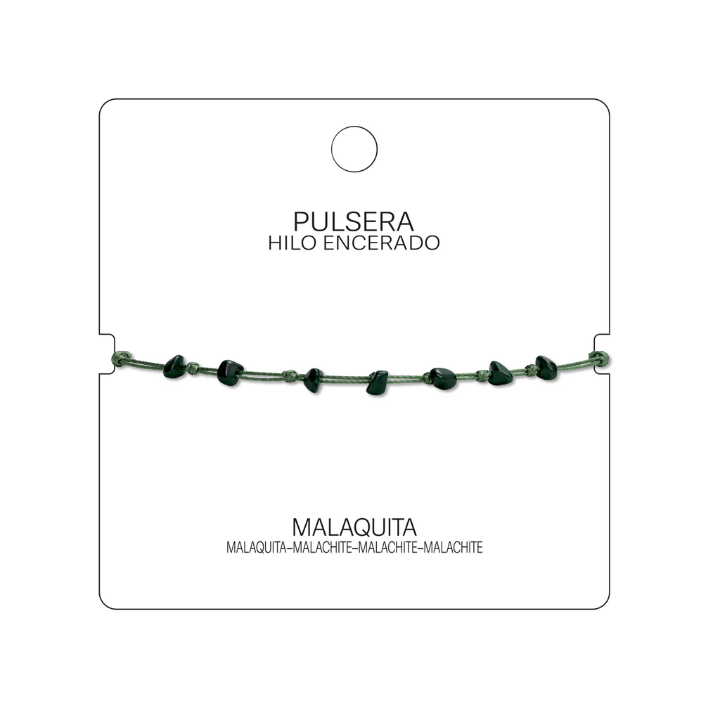 Pulsera Hilo encerado con Malaquita - Piedra bruto Irregular cotigo