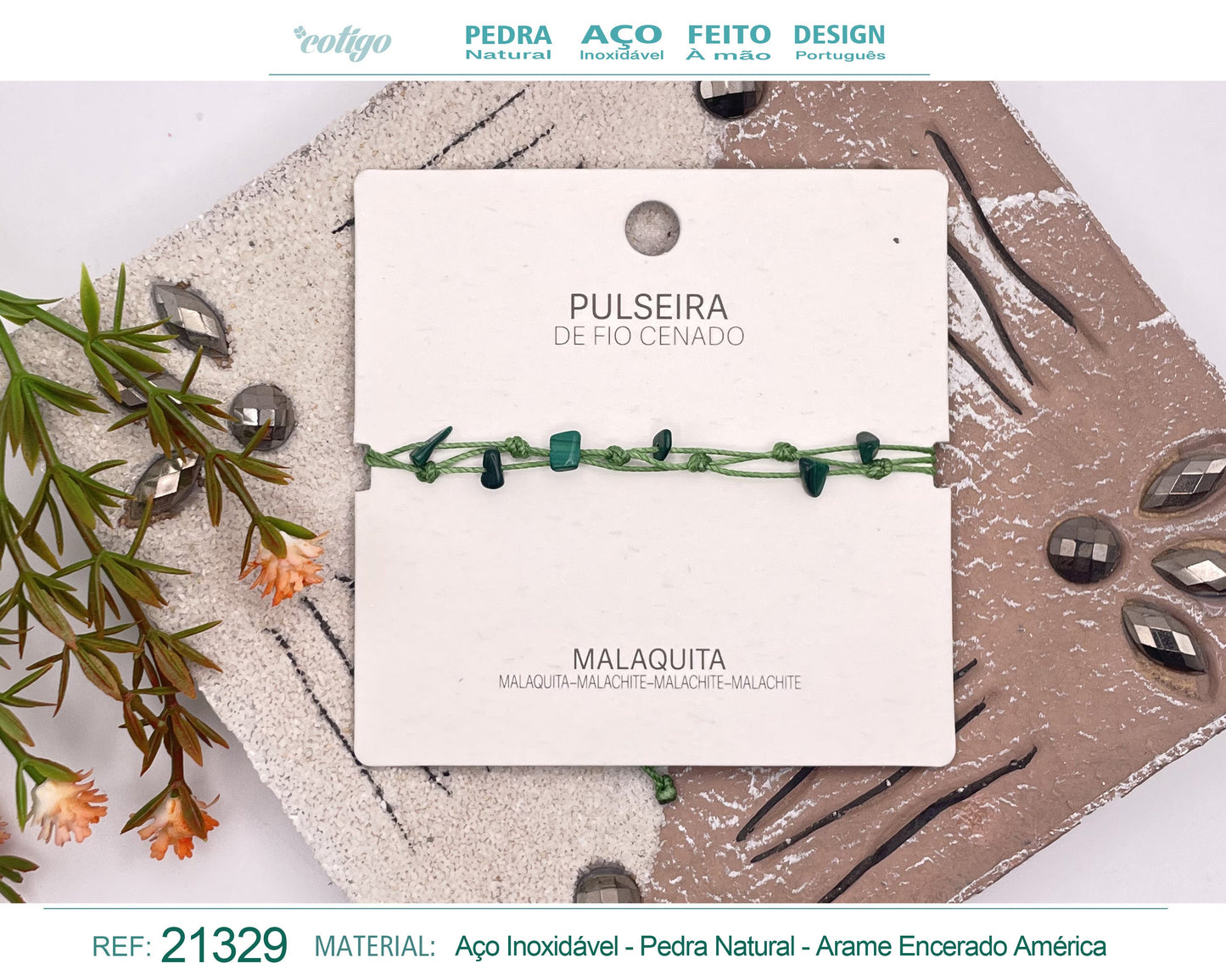 Pulsera Hilo encerado con Malaquita