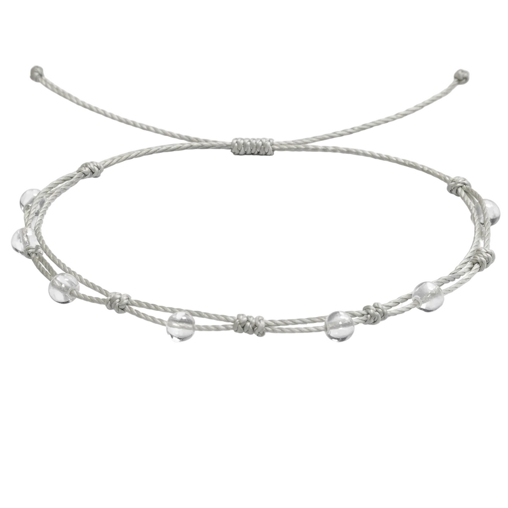 Pulsera Hilo encerado con Cuarzo Blanco - Bolitas minerales cotigo