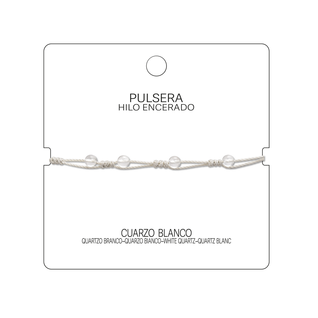 Pulsera Hilo encerado con Cuarzo Blanco - Bolitas minerales cotigo