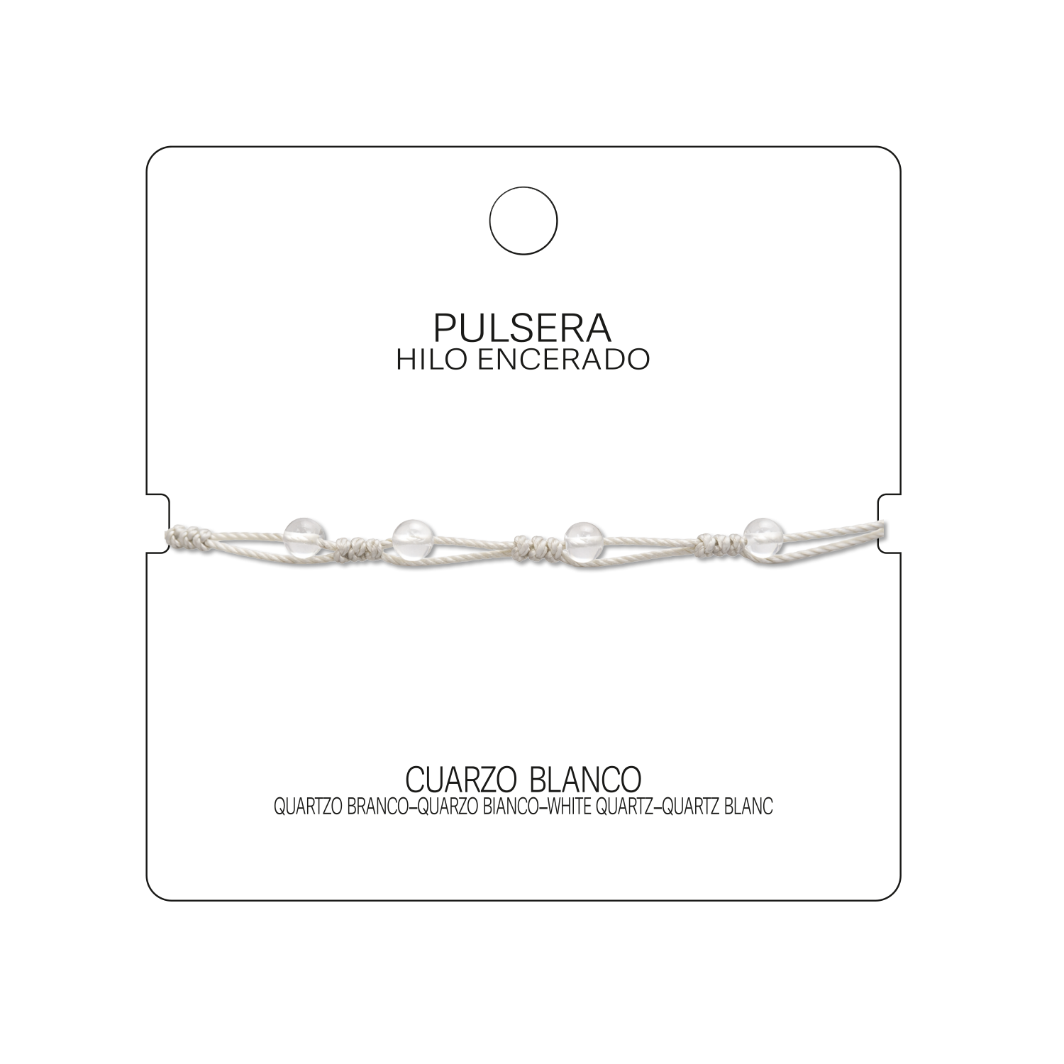 Pulsera Hilo encerado con Cuarzo Blanco - Bolitas minerales cotigo
