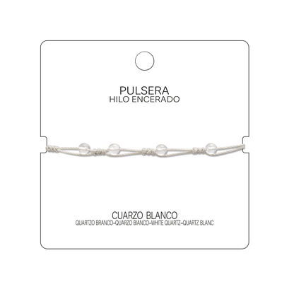 Pulsera Hilo encerado con Cuarzo Blanco - Bolitas minerales