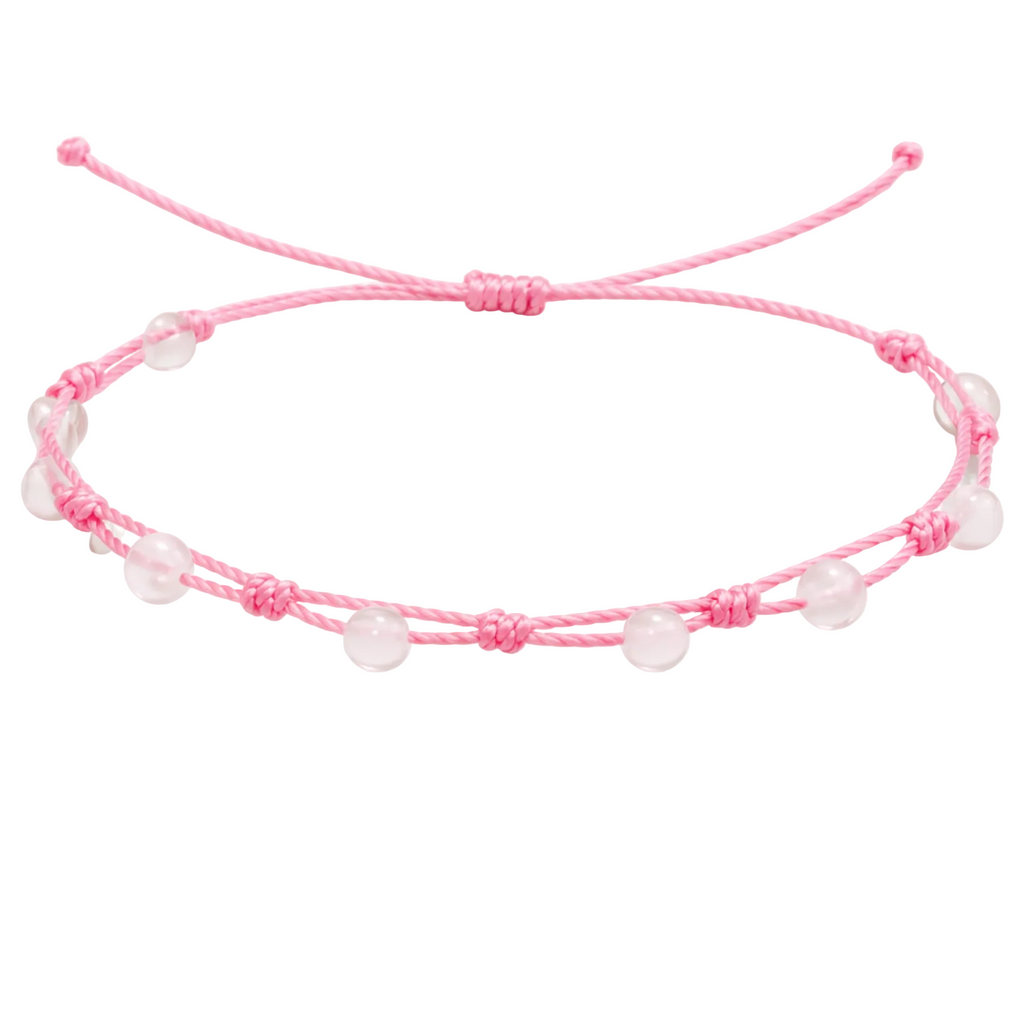 Pulsera Hilo encerado con Cuarzo Rosa - Bolitas minerales cotigo
