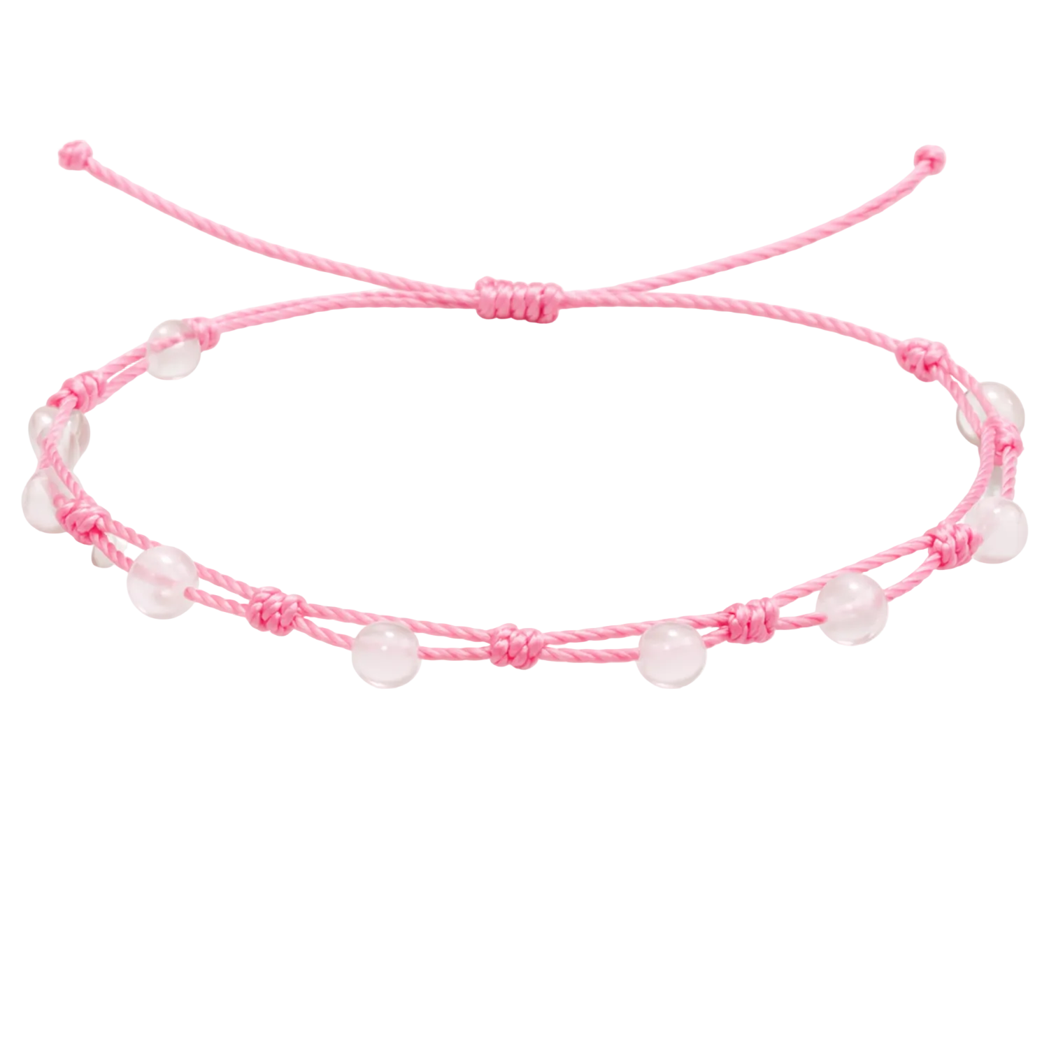 Pulsera Hilo encerado con Cuarzo Rosa - Bolitas minerales cotigo
