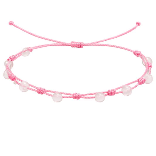 Pulsera Hilo encerado con Cuarzo Rosa - Bolitas minerales