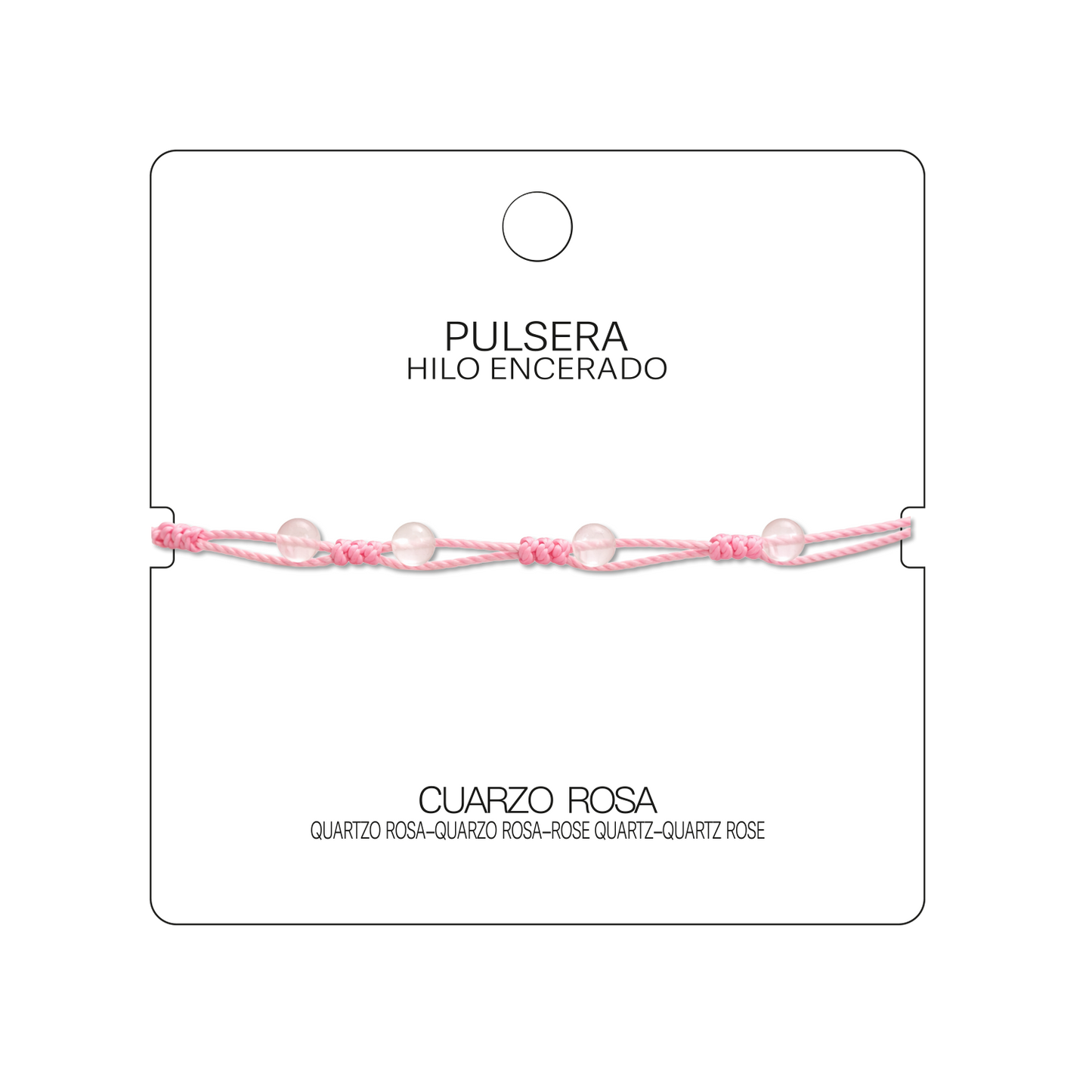 Pulsera Hilo encerado con Cuarzo Rosa - Bolitas minerales