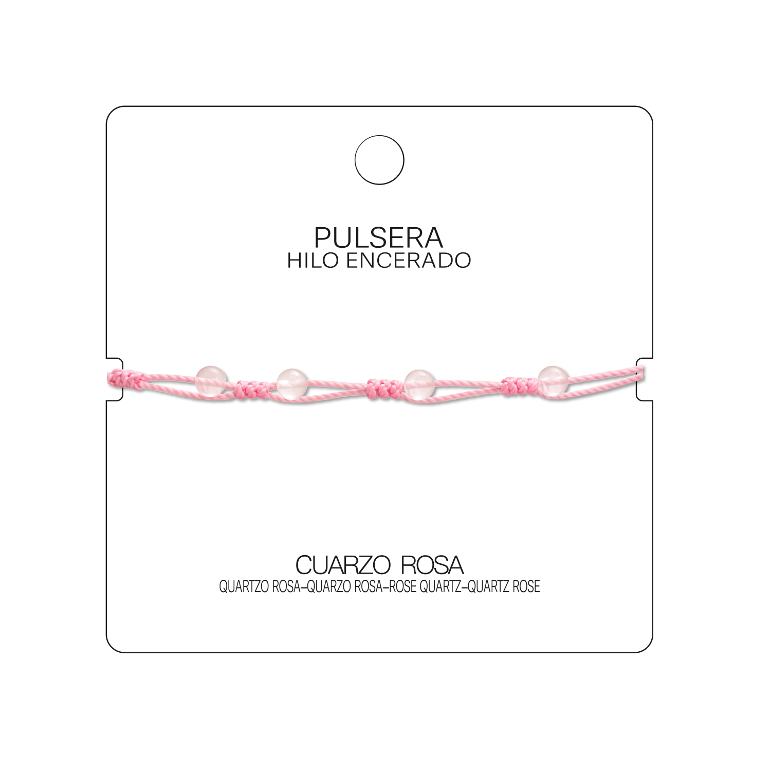 Pulsera Hilo encerado con Cuarzo Rosa - Bolitas minerales cotigo