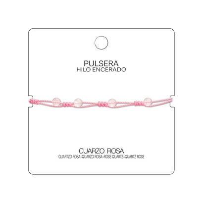 Pulsera Hilo encerado con Cuarzo Rosa - Bolitas minerales