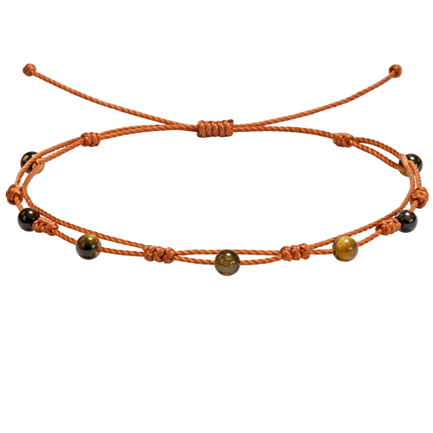 Pulsera Hilo encerado con Ojo de Tigre - Bolitas minerales