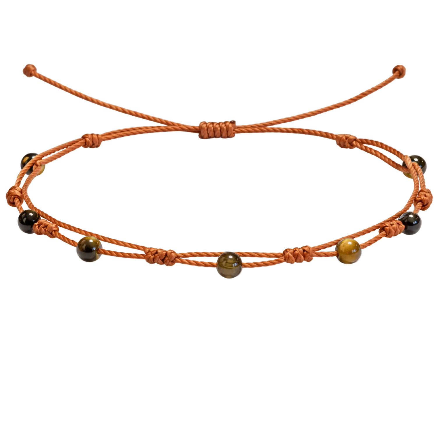 Pulsera Hilo encerado con Ojo de Tigre - Bolitas minerales cotigo
