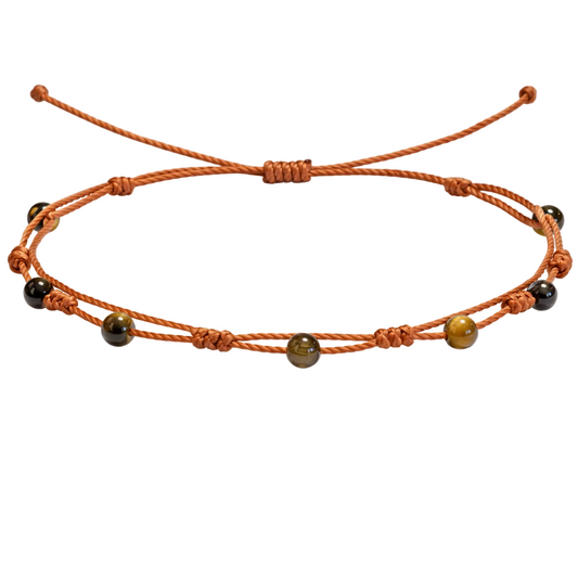 Pulsera Hilo encerado con Ojo de Tigre - Bolitas minerales