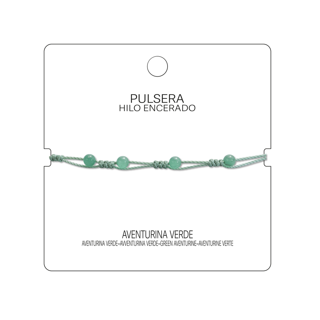 Pulsera Hilo encerado con Aventurina Verde - Bolitas minerales cotigo