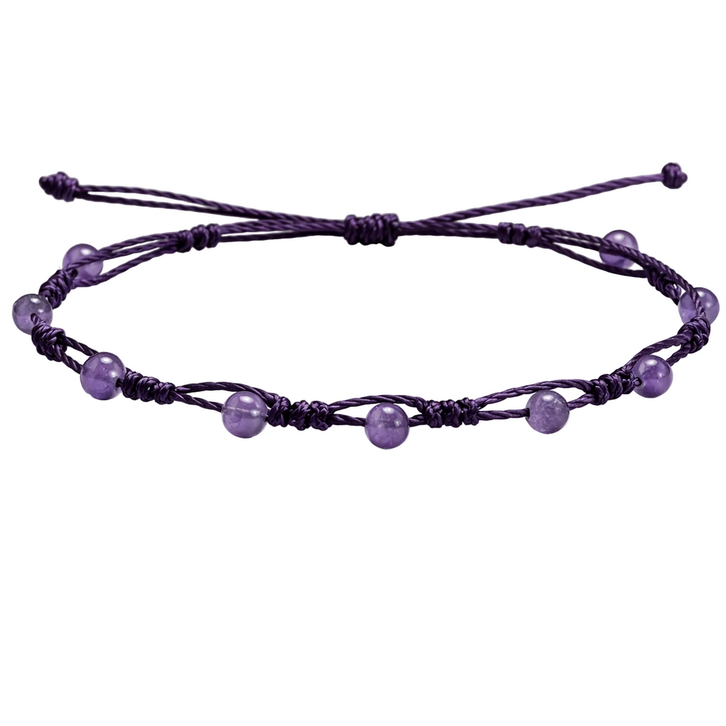 Pulsera Hilo encerado con Amatista - Bolitas minerales cotigo