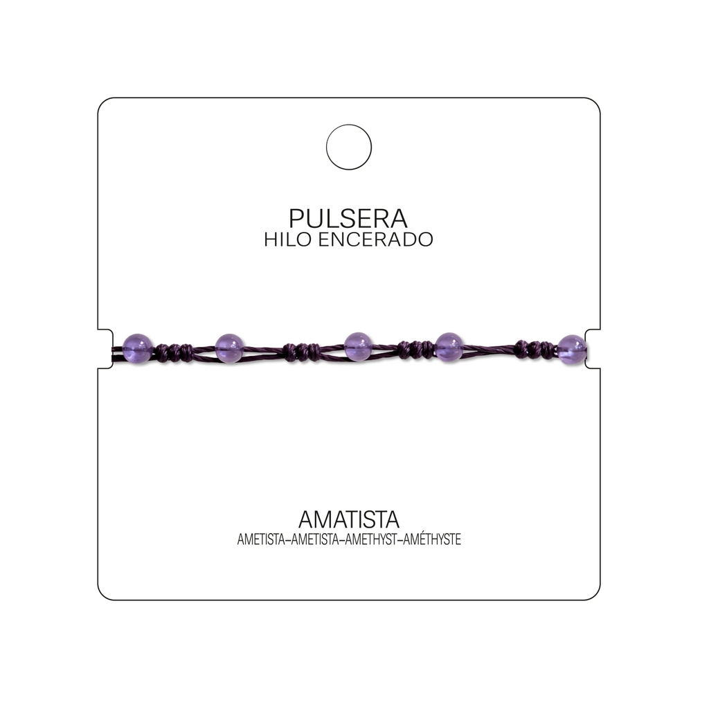 Pulsera Hilo encerado con Amatista - Bolitas minerales cotigo