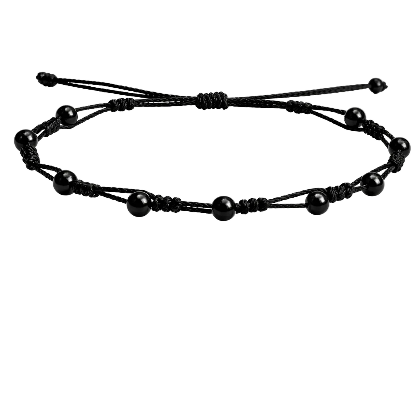 Pulsera Hilo encerado con Agata Negra - Bolitas minerales