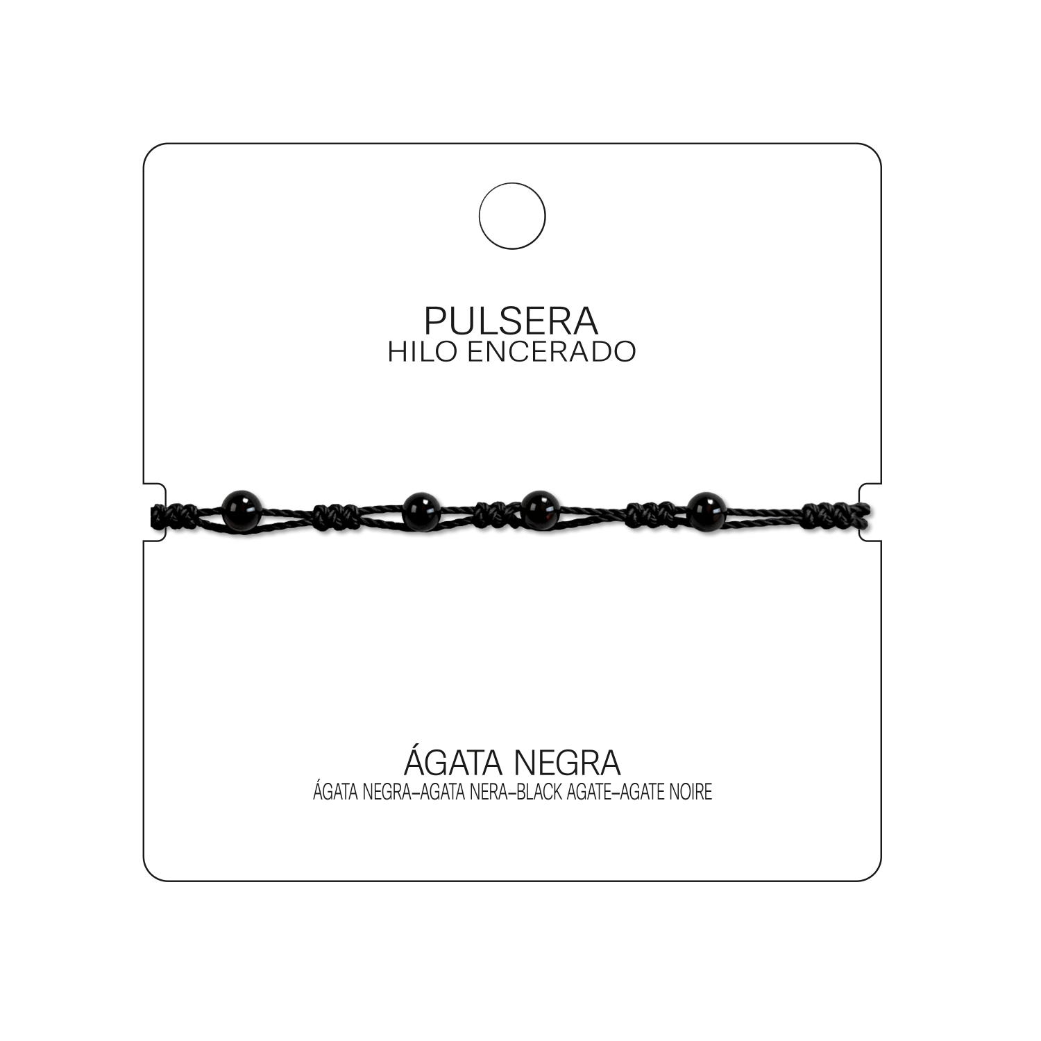 Pulsera Hilo encerado con Agata Negra - Bolitas minerales cotigo