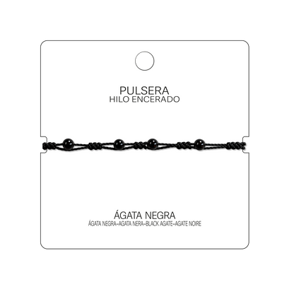 Pulsera Hilo encerado con Agata Negra - Bolitas minerales