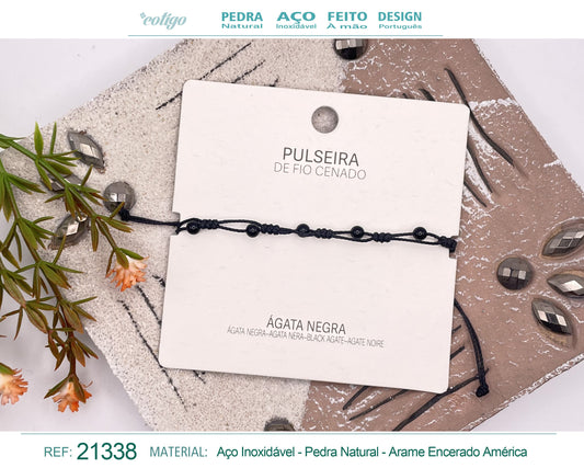 Pulsera Hilo encerado con Agata negra