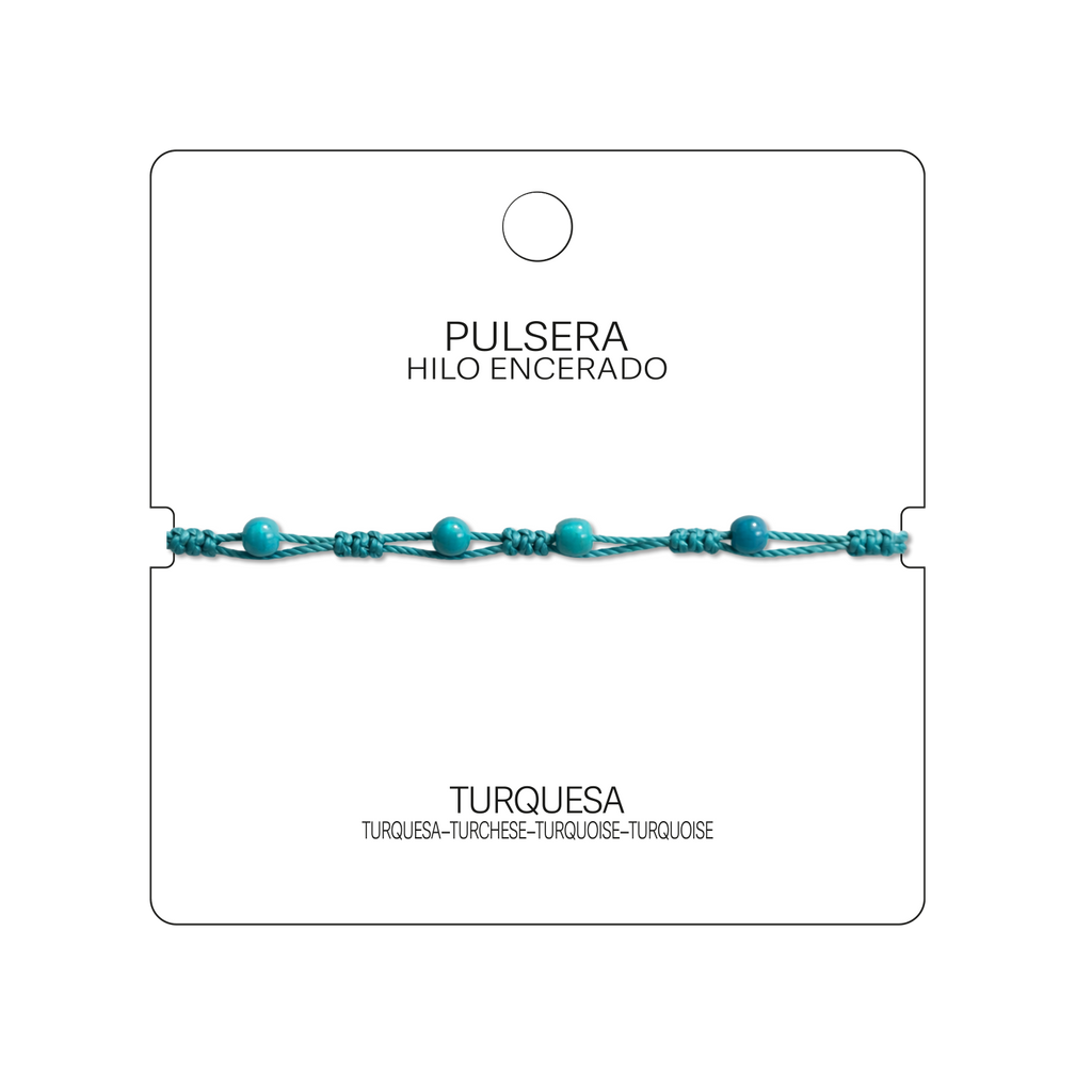 Pulsera Hilo encerado con Turquesa - Bolitas minerales cotigo